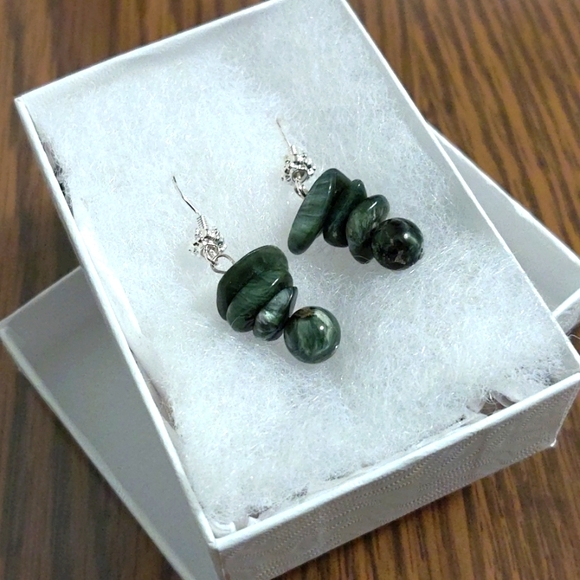 Rare Handmade Seraphinite Dangle Earrings - Picture 1 of 2